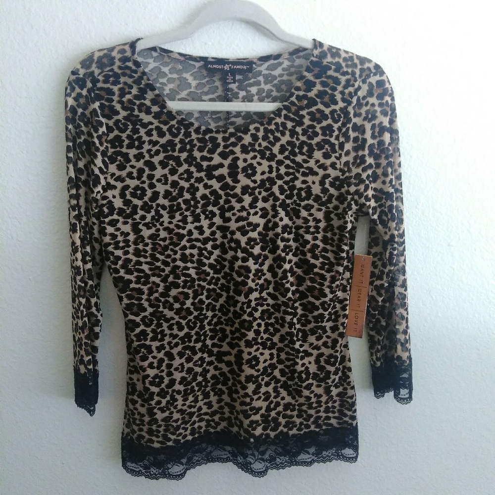 NWT Almost Famous Sheer Cheetah Top Size M/L